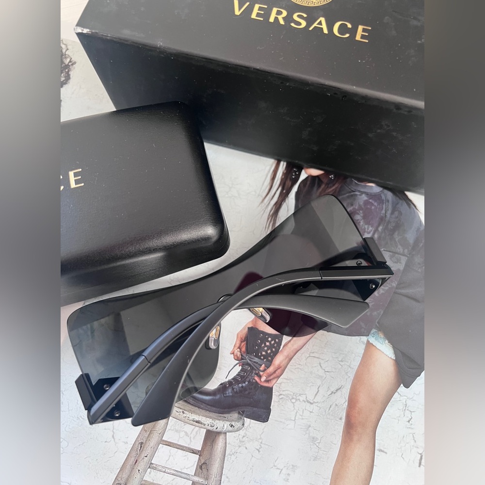 Versace Women’s Shield Black Sunglasses - Picture 7 of 8